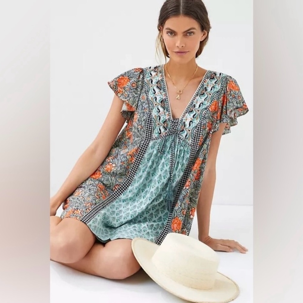 Anthropologie Floral Mini Swing Dress